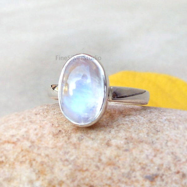 Rainbow Moonstone Ring 925 Solid Sterling Silver