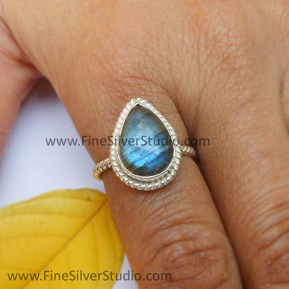 Labradorite Ring, 925 Silver Sterling Ring, Blue Stone