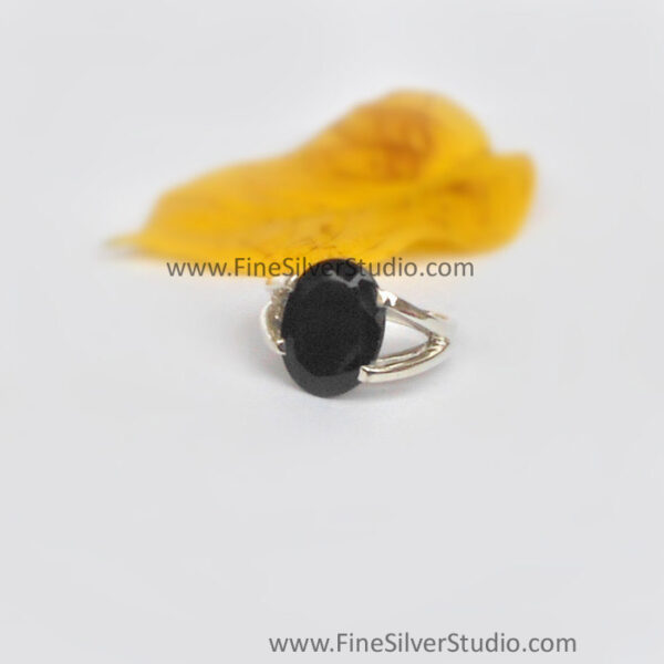 Silver Black Onyx Ring Gemstone Stacking Ring
