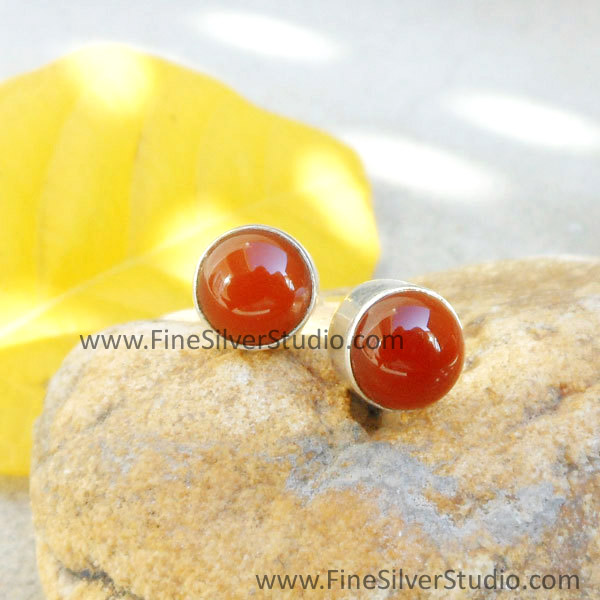 Red Onyx Stud Earring Sterling Silver