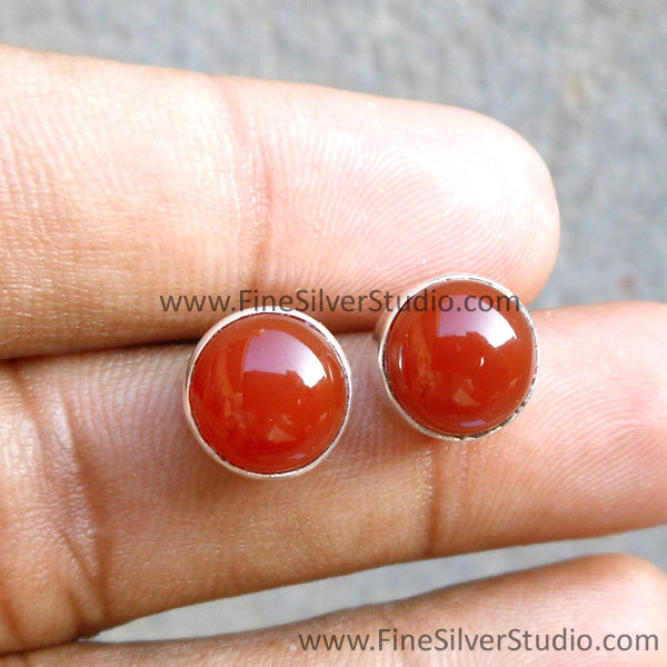 Red Onyx Stud Earrings Cabachon Studs