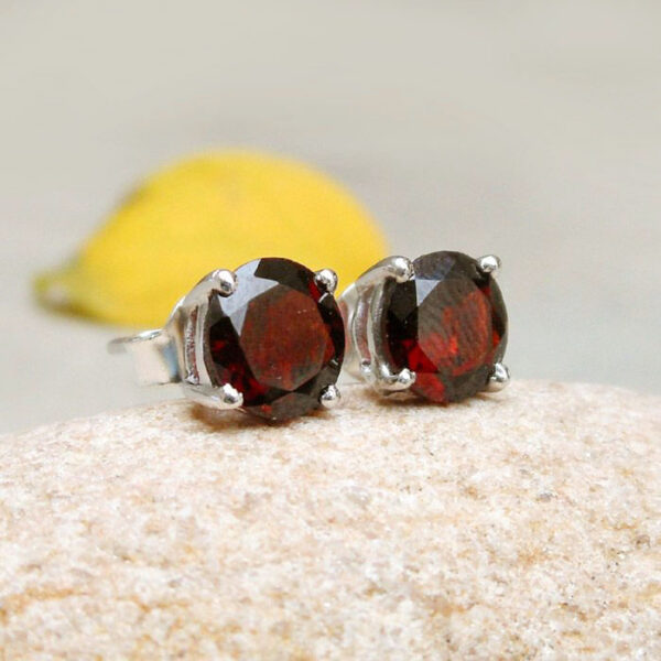 Garnet Studs Earring Dark Red Garnet Gemstone