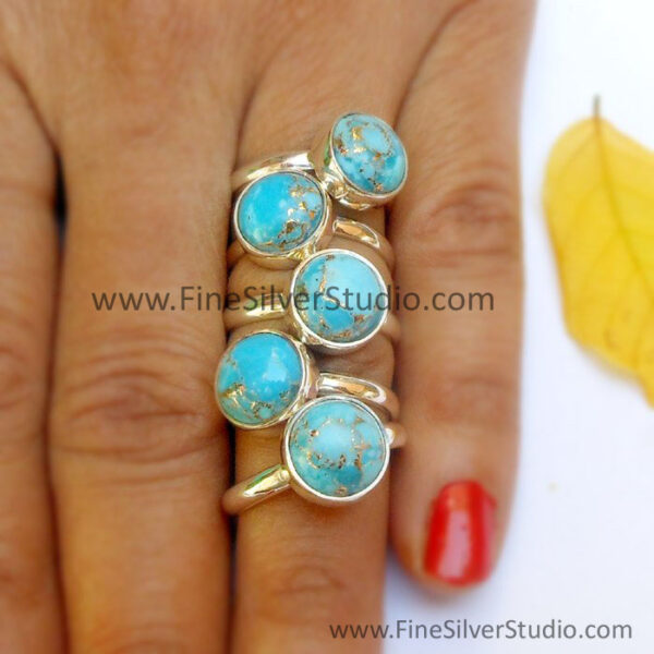 Blue Copper Turquoise Ring Silver Turquoise Ring