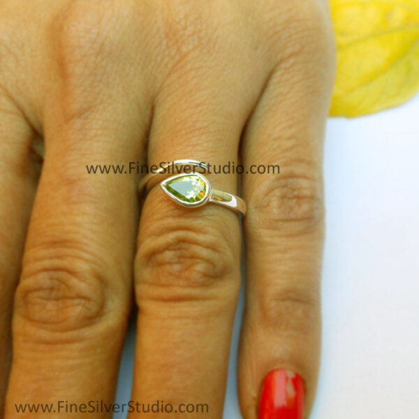 Peridot Pear Ring Green Gemstone Ring