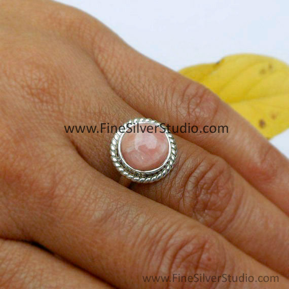 Rhodochrosite jewelry Silver Twisted Ring