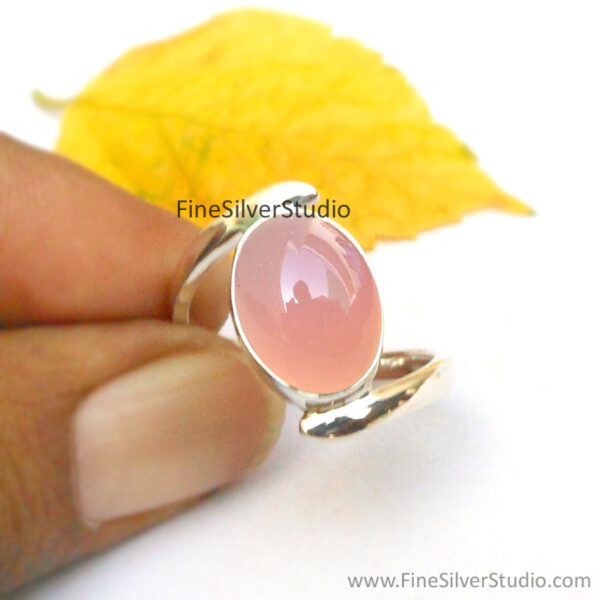 rose quartz crystal gemstone, 925 silver ring