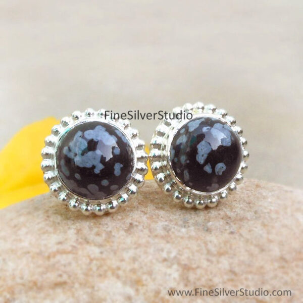 Snowflake Obsidian Gemstone Stud Earrings