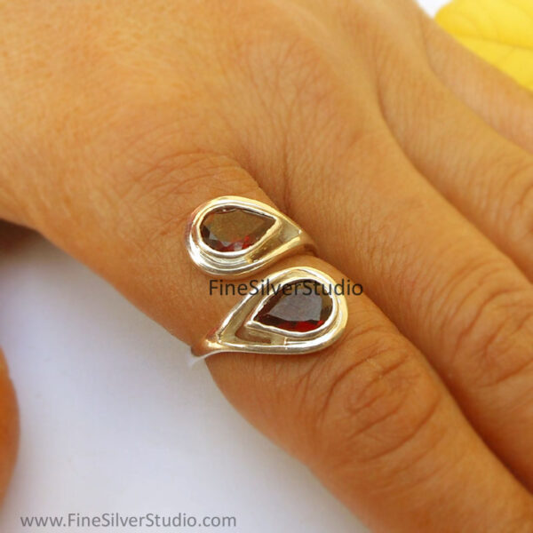 Garnet Pear two stone ring for her