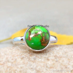 Green Copper Turquoise Ring Sterling Silver Ring