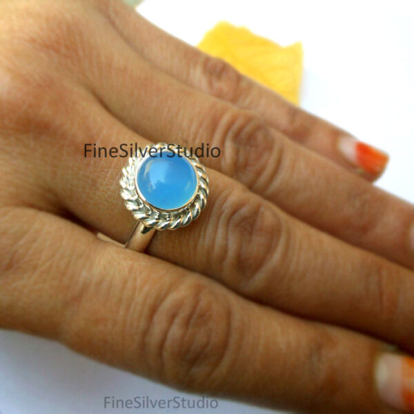 Blue Chalcedony Ring Gift for her Chalcedony Silver Jewelry