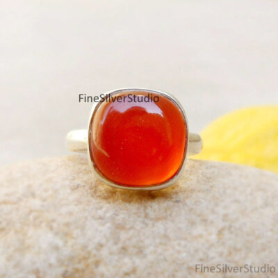 Red Onyx Cushion Ring 925 Sterling Silver Ring