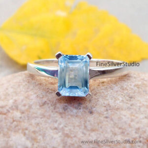 Blue Topaz Ring Topaz Baguette Gemstone Rings