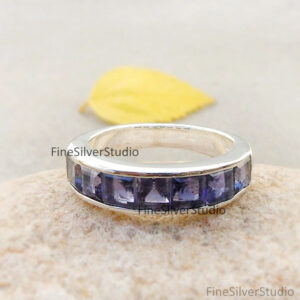 Iolite Half Eternity Ring Blue Iolite Sterling Silver Ring