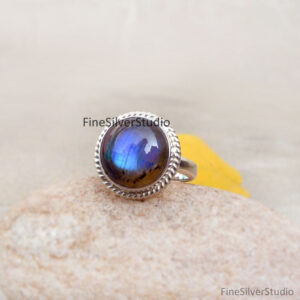 Blue Fire Labradorite Ring, Designer Ring